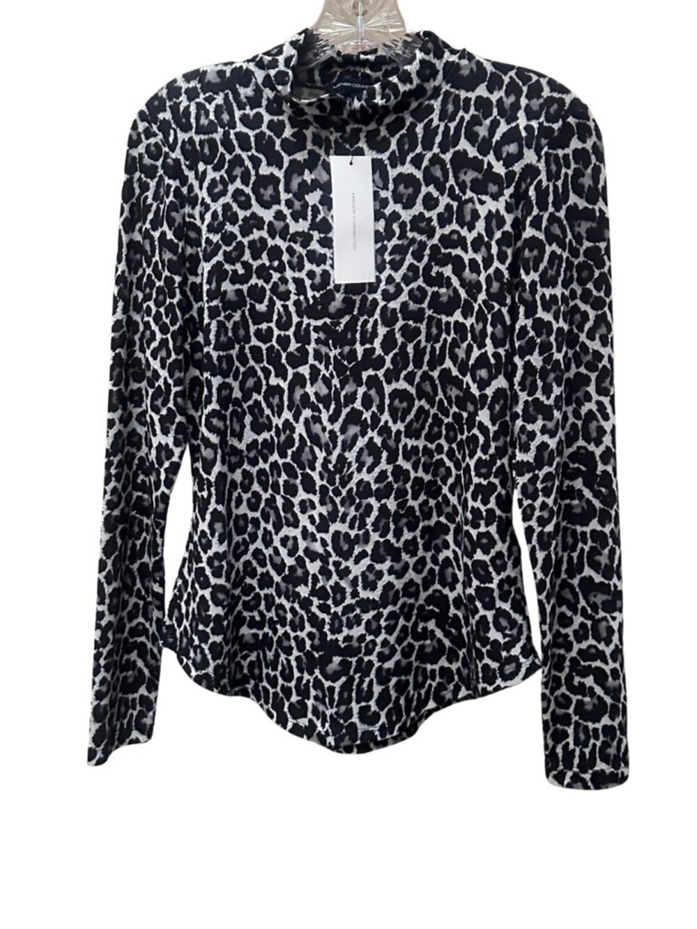 NEW French Connection Gray and Black Leopard Printed Mockneck Top - Large